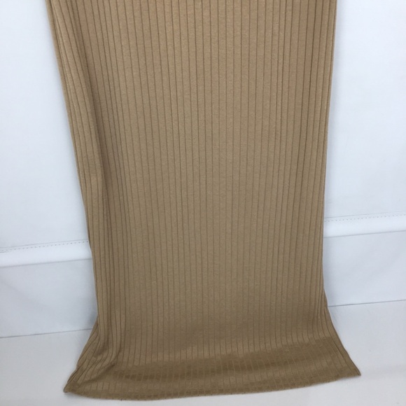 Y2K Ribbed Maxi Tank Dress Bodycon Tan High Slit Ruffle Straps Women’s Size XL - Picture 3 of 10